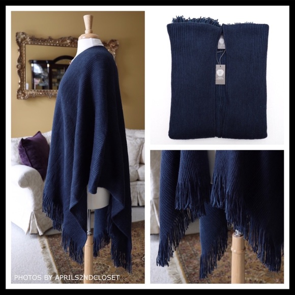 VINCE CAMUTO FRINGE TRIM OPEN FRONT BLANKET WRAP - Picture 4 of 8